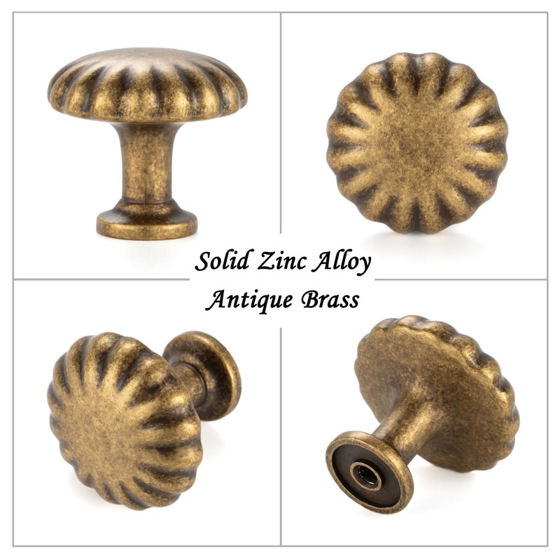 ASKANO 30 Pack 1-1/4 Inch, Round Antique Brass Cabinet Knobs