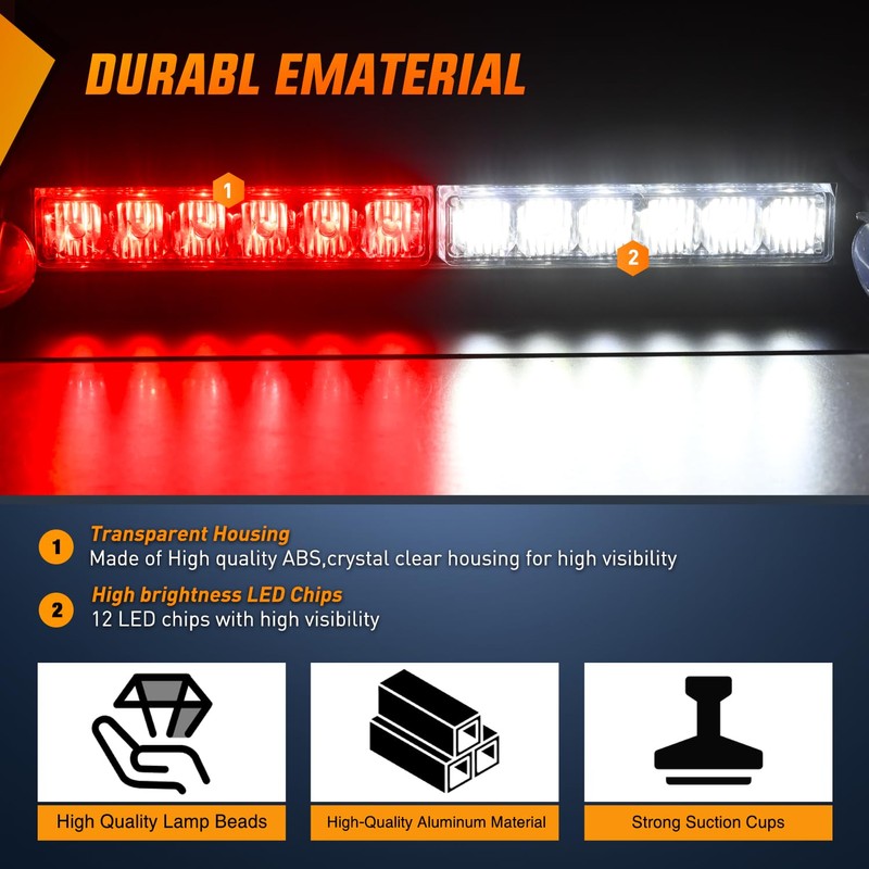Nilight 12LED Traffic Advisor Strobe Light Bar Red White Emergency