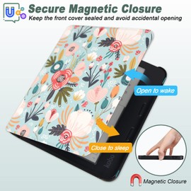 DMLuna Case for Kobo Sage E-Reader 2021 Release, Ultra Slim Lightweight Folio Premium PU Leather Protective Cover with Auto Sleep Wake Feature, Hill Flower