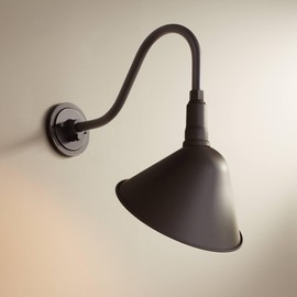 Franklin Iron Works Neihart Farmhouse Rustic Wall Light Sconce Rustic Bronze Brown Metal Hardwired 10 1/2" Fixture Curving Gooseneck Arm for Bedroom Bathroom Vanity Living Room Home Hallway Dining