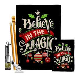 Ornament Collection Believe The Magic Garden House Flag Kit Wintertime Christmas Santa Marry Xmas Present Reindeer Season Snow Decoration Banner Small Yard Gift Double-Sided, Made in USA