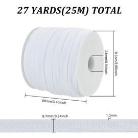 BENECREAT 27 Yards Flat Drawstring Rope Replacement, 8.7mm Wide White Soft Drawstring Cotton Draw Cord with 1pc Plastic Spool, for Coats, Pants, Shorts