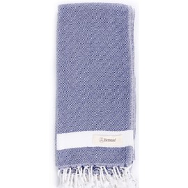 Bersuse 100% Cotton Laodicea Turkish Towel Bath Towel Beach Towel Pool Towel - Beach Essentials for Your Beach Bag - 37x70 Inches, Dark Blue (Set of 6)