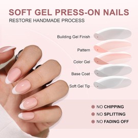 DMQ French Press on Nails Short Almond, 30Pcs White French Tip False Nails Pointed Stiletto, Natural Nude Fake Nails Set, Classic Soft Gel Stick on Nail with Glue for Women Daily Wedding Nail Art