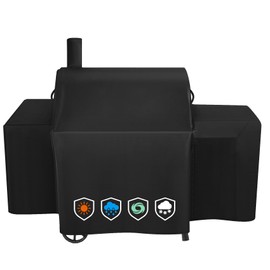 EZ-DONGTENG Heavy-Duty 600D Grill Cover fits for Char-Griller Smokin Champ 1624、Smoking Champ Offset Smoker 1733、Blazer 2130 and Classic 2175,Expansion Sleeves fit Around Side fire Box and Flue