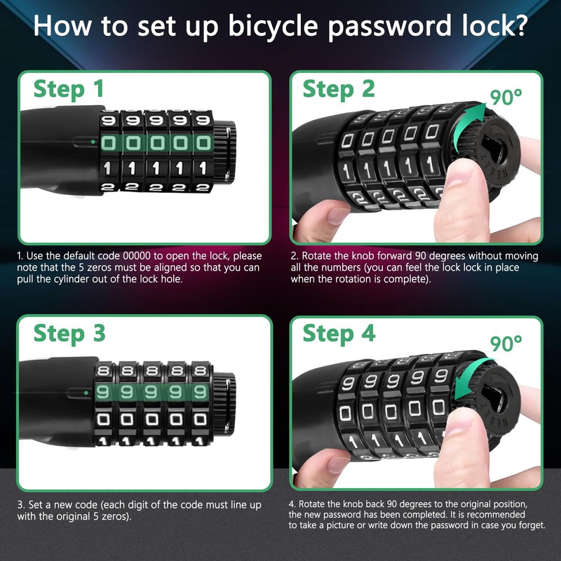 BOLEi Bicycle Lock Combination Lock with 5-Digit Combination Code, Bicycle
