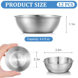 Tolare 12 Pack Stainless Steel Sauce Dishes, 3.2 Inch Small Metal Bowl, Round Individual Ingredient Bowls, Mini Stainless Steel Bowls, for Sushi Dipping, Appetizer, Soy Sauce, etc(Sliver)
