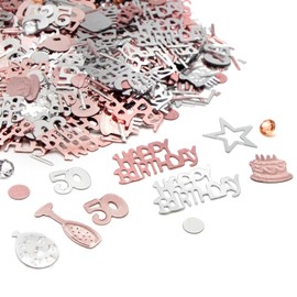 50th Happy Birthday Confetti Pink & Silver Party Decorations Table Décor Foil Metallic Glitz Table Scatter Sprinkles Cards Sprinkles Women Gifts Y3FSRZX (50th)