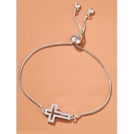 Rhinestone Cross Charm Bracelet, Fashionable Matching Bracelet Jewelry for Women & Men for Party, Daily Clothing Decor, Girlfriend Gifts:_Silver_one size fits all