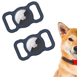 2 Fundas Protectora Silicona para Airtag Antipérdida Correa Mascota Perro Gato Tracker GPS (Azul Marino)