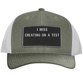I Miss Cheating On A Test - Leather Black Patch Engraved Trucker Hat, Heather-White, One Size