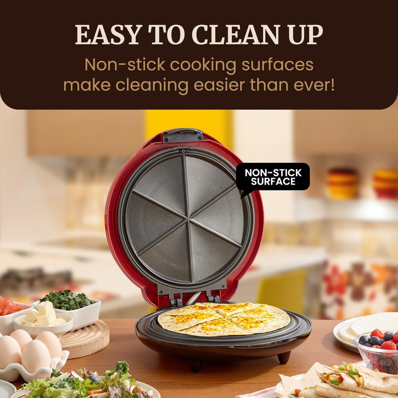 Elite Gourmet 11" Cheesy Quesadilla Maker, 2-Position Locking Latch For