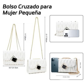 Ausein Bolsa Crossbody Mujer, Bolso Cruzado para Mujer Pequeña, Bolsa de Mano de Piel con Cadena Metálica, Bolsas Hombro, Bandolera de Dama/Fiesta/Noche/Celular Elegante, Regalo para Mujer,Blanco