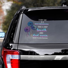 ThuhaTree Store Suicide Prevention Awareness Transparent Car Decal, Semicolon Suicide Loss Decal, Suicide Awareness Car Sticker - Decal 4 Sizes (Dandelion)
