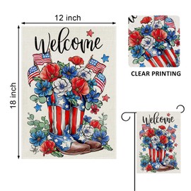Covido Welcome Memorial Day Soldier Boots Patriotic Decorative Garden Flag, 4th of July Veterans Day America Flower Yard Outside Decorations, American USA Outdoor Small Home Decor Double Sided 12 x 18