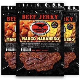 Carnivore Candy’s Mango Habanero Jerky – Beef Jerky with amazing taste, no preservatives, MSG-free, low sodium Ready to Go Food. Great protein boost for the gym, office or on the go! (3 OZ - 3 bags)