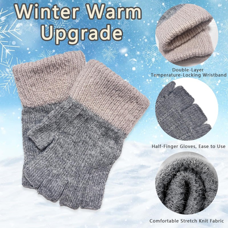 2 Pairs Fingerless Gloves for Women Men, Winter Knitted Touchscreen