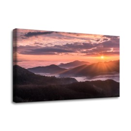 Pacimo Modern Wall Art Pastel Sunset Sunshine Mountain Range Pictures Paintings Print on Canvas Natural Landscape Giclee Prints Artwork Gallery Wrapped Stretch and Framed Ready to Hang 12"x18"