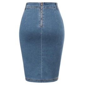 Belle Poque Denim Pencil Skirt for Women Ruched Bodycon Jeans Skirt with Belt High Waisted Pencil Skirts