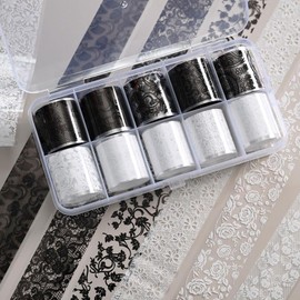 Refoiner Nail Lace Seals, Nail Lace, Foil Sticker, Cute, Fashionable, Just Stick, Decoration, All Patterns, Nail Supplies, Set of 10 Types (White)