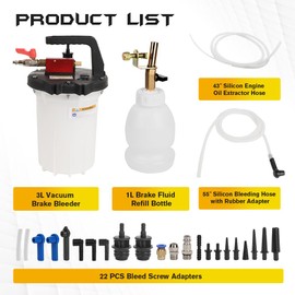 Wenzhon Brake Bleeder Brake Bleeder kit Brake Bleeder Pump Brake Bleeding ki with 20PCS Adapter and 1 Liter Refill Bottle, Suitable for All Models (3Laerodynamic)