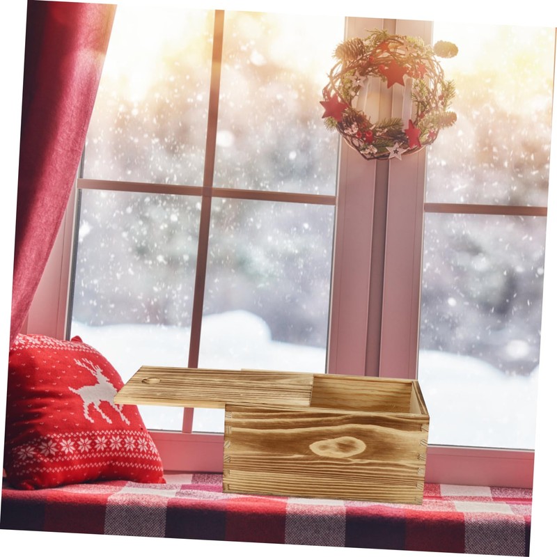 KICHOUSE 2pcs Wooden Sliding Lid Boxes Stackable Storage Bins for