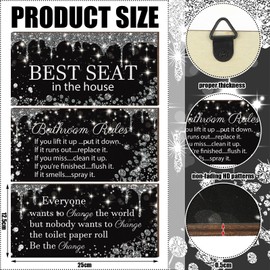 Wenqik 3 Pcs Glitter Diamond Bathroom Decorations Wall Art Rustic Bathroom Wall Decor Black and Silver Bathroom Decor Silver Shiny Drips Wooden Hanging Signs for Home Spa Bathroom Decorations