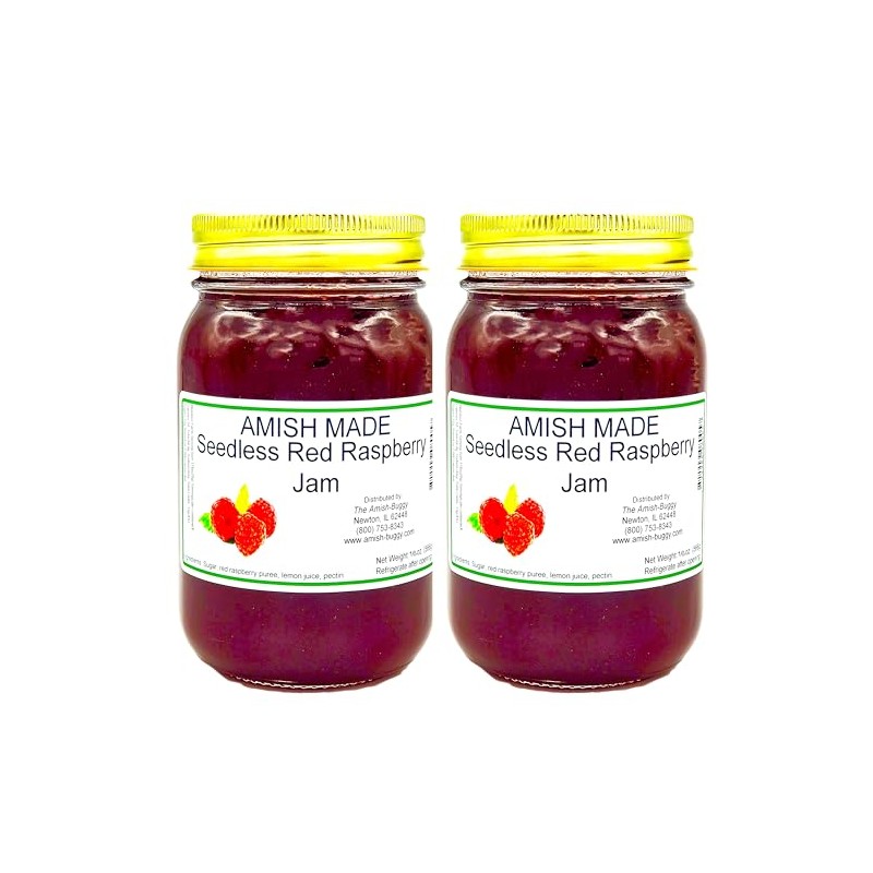 Amish Seedless Red Raspberry Jam - Two 16 Oz Jars