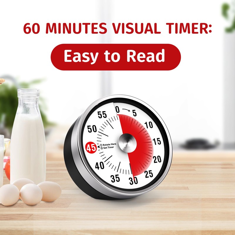 Visual Kitchen Timer, 60 Minute Mechanical Timers for Home Cooking