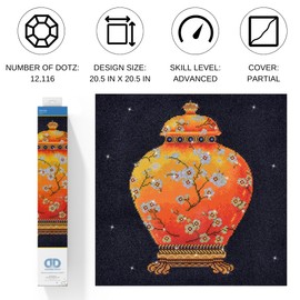 DIAMOND DOTZ Red Vase Art Craft Kit, Partial Drill, Round Dotz, Diamond Painting Kit for Adults, 20.5x20.5in
