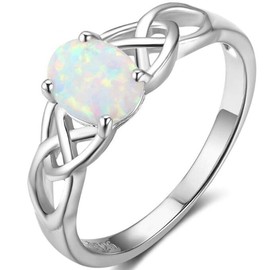 925 Sterling Silver Oval Cut Fire Opal Celtic Knot Wedding Engagement Promise Ring (P)