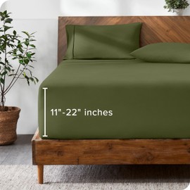 Bare Home Full Extra Long Fitted Sheet - Extra Deep Pocket Fitted Sheet - Premium 1800 Microfiber - Ultra-Soft Wrinkle Free - Full XL Deep Pocket Bottom Sheets (Full XL - 11" to 22" Pocket, Cypress)