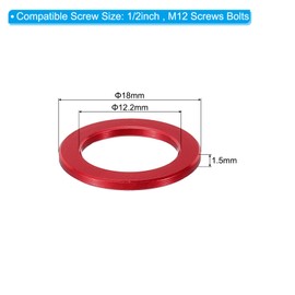 PATIKIL M12 Aluminum Spacer, 8Pcs Metal Spacers Aluminum 12.2mm ID x 18mm OD x 1.5mm L Aluminum Spacer Screw Standoff Round for 1/2in or M12 Screw Bolt, Red