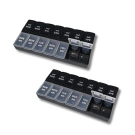 2 PCS Pill Boxes 7 Day 2 Times a Day for Daily Pill Organiser with 14 Compartments Am Pm Medication Organizer for Vitamin Supplement（Black）