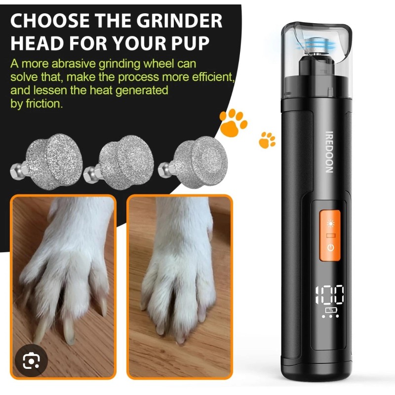 IREDOON Dog Nail Grinder Upgraded - Professional 3-Speed Super Quiet