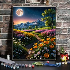 ldazao Flower Paint by Numbers Kit for Adults Beginner Moon Paint by Number Kits Acrylic On Canvas Tree Oil Painting Kit Adults' Paint-by-Number Kits for Gift Home Wall Decor 16x20 Inch