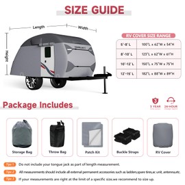 Teardrop Travel Trailer Cover Fits 5'-8' Trailers, 7 Layers Top Heavy Duty Camper Cover Waterproof, Camping Trailer Cover with Windproof Strap, RV Cover for R-Pod Trailers, Clamshell Trailers