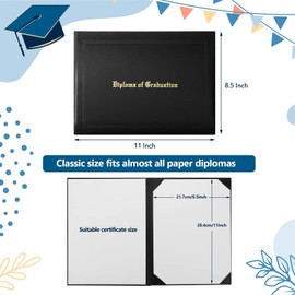 6 Pack Graduation Diploma Cover 8.5 x 11 Inch Imprinted Certificate Covers Leatherette Diploma Holders for High School University Grad Days Graduation GED Folder(Black)