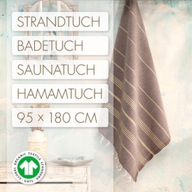 LeStoff Hammam Towel - 100% Organic Cotton, 95 x 180 cm, Prewashed, Absorbent, Quick Drying, Lightweight, Chic, Glitter, Bath Towel Women, Beach Towel Women, Bath Towel Large (Brown - Gold)