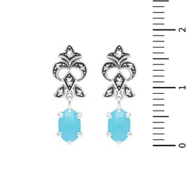 Esse Marcasite Sterling Silver Art Nouveau Turquoise & Marcasite Drop Earrings