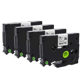 Molabel Pack of 4 TZe-241 Black on White 18 mm x 8 m Compatible with Brother Equipment Tape for Brother PT-D400, PT-D450, PT-550, PT-D600, PT-P700, PT-1830, PT-2730, PT-2030, PT-2100, PT-2420PC,