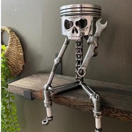 Piston skull face sculpture, hand carved metal art statue, carved skull face sculpture ornaments Decor Metallic accessories - Color: B