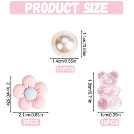 27Pcs Pearl and Flower Shoe Charms, Croc Charms for Kids, Pink Resin Croc Shoe Decoration with Bear and Pearl Cute Shoe Croc Jibbitz for Teens Girls