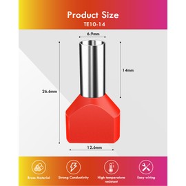 Gorffy Twin Wire End Ferrules 10 mm², Wire End Ferrules 10 mm² x 14 mm, Red Double Wire End Ferrules Set, Insulated Twin Wire End Ferrules, Double Wire End Ferrules for Wire Connection, Pack of 110