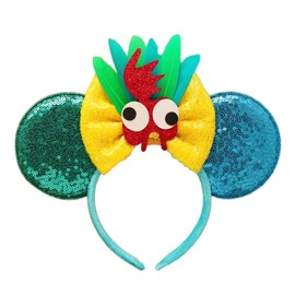 QHQ-SHININGLIFI Funny Mouse Ears Bow Headband with Sequins & Featured Accessories, for Disneyland Moana Hei-hei Costume Cosplay Party, Women & Girls Park Trip Essentials; J1