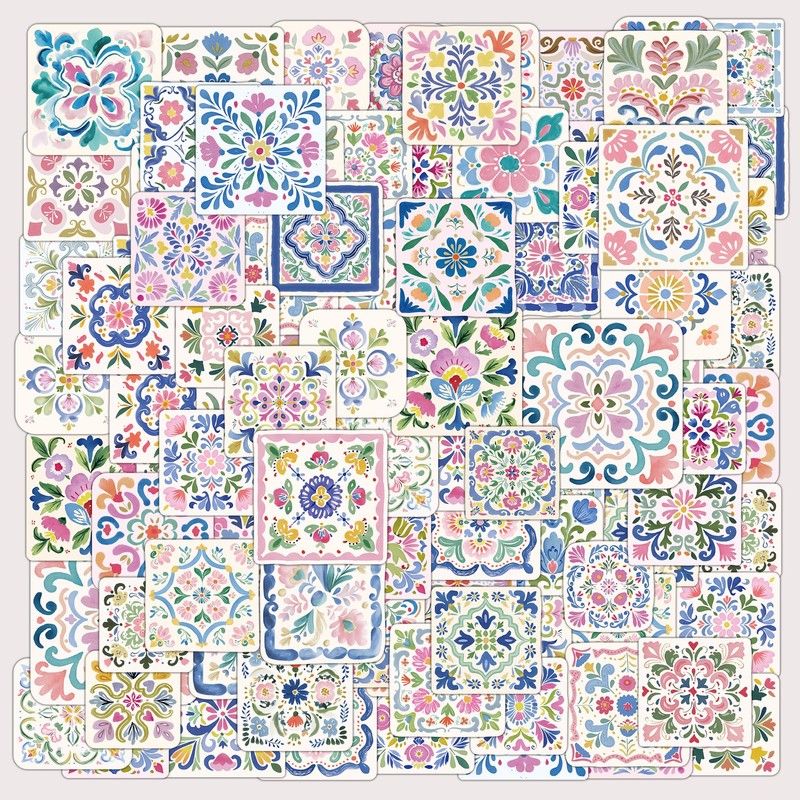 100Pcs Decorative Tile Stickers, 50 Unique Designs for Adults, Scrapbook