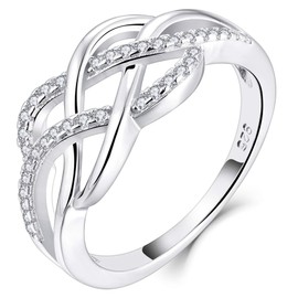 YL Celtic Knot Rings 925 Sterling Silver Twisted Knot Ring 18k White Gold Plated Cubic Zirconia Infinity Statement Rings-size5