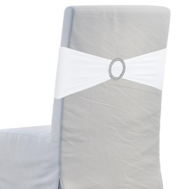 sourcing map 10Pcs Chair Sashes Chair Bow, 350x130mm Polyester Stretch Band with Buckle Slider for Banquet Party Wedding Party Events (White)