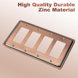 Henne Bery Rope Edge Decorative Wall Plate Switch Plate Outlet Cover (Quad Decorator, Antique Copper)
