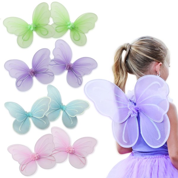 Butterfly Craze Girls' Fairy, Angel, or Butterfly Wings - Costume Accessories & Party Favors or Supplies, Make Your Little One's Birthday Party Special, in Shades of Blue, Green, Pink, and Purple 8 Pc